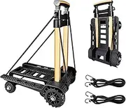 Folding Hand Truck Portable Dolly Compact Utility Luggage Cart with 70Kg/155Lbs Heavy Duty 4 Wheels Solid Construction Adjustable Handle for Moving Travel Shopping Office Use (Black)