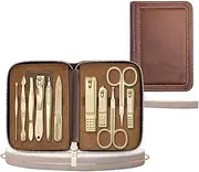 Nail Clippers Set 11-Piece Gold Plated Carbon Steel Tools, Manicure Pedicure Set and Care Set for Men and Women, Portable Travel Case and Professional Nail Clippers Manicure Set (Br