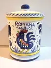 KITCHEN STORAGE JAR: VTG ITALY 1990'S BLUE ROMANA SAMBUCA PORECELAIN COOKIE JAR