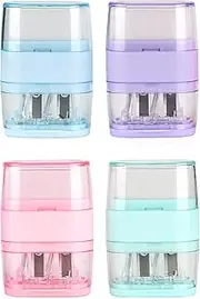 4 Pack Double Holes Pencil Sharpener with Eraser，Manual Pencil Sharpeners with Lid & Eraser for Kids School Office Home