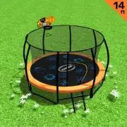 14ft Trampoline Free Safety Net Spring Pad Cover Mat Ladder Bonus Basketball Set