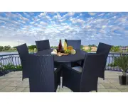 Brown Victoria 6 Seater Round Wicker Outdoor Dining Set With Beige Cushion Cover
