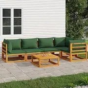 6 Piece Garden Lounge Set with Green Cushions Solid Wood, Garden Furniture Sets