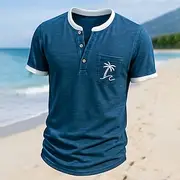Men's Henley Shirt Tee Henley Top Short Sleeve Solid Color Plain Vacation Fashion Designer Buttons Color Block Henley Outdoor Casual Daily Summer All Seasons N