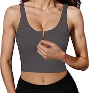 [HORISUN] Sports Bra Longline Zip Front Closure Workout Tops Yoga Crop Tank Top with Built in Bra for Women