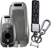 TECART Fit For Mercedes Benz Key Fob Cover with Keychain,Zinc alloy 360 Degree Protection Key Case Fit for 2019-2025 A-Class C-Class G-Class 2017-2025 E-Class S-Class key shell holder Gray