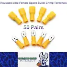 50 Pairs 12-10AWG Insulated Male Female Spade Bullet Crimp Terminals Yellow