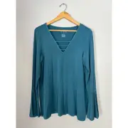 American Eagle Womens Soft & Sexy Stretchy Bell Sleeve Top Size XL Blue