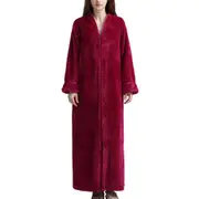 Soft Winter Nightgown for Women Unisex Plush Zipper Lounger Robe Long Sleepwear with Pockets Long Warm Sleepwear