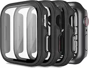 [3 Pack] Tempered Glass Screen Case 45mm for Apple Watch Series 9 8 7, Full Coverage Tempered Glass Screen Protector All-Around Surround Overall Case Cover for iWatch Series 9 8 7 45mm (Black)