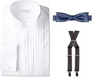 DRESSCODE101(ドレスコード101) Dress Code 101 Groom Accessory 3-Piece Set, Wing Collar Shirt, Bow Tie, Suspenders, Choose from 40 Different Combinations, Stylish, Front Shooting, Wedding, Groom, Set, Black, Navy, Red, Silver, Shirt