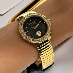 VERSUS VERSACE 凡賽斯男女通用錶 38mm 金色12邊形精鋼錶殼 黑色簡約, 中二針顯示錶面款 VV00384