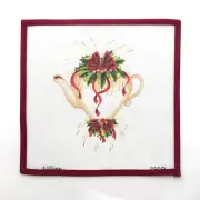 NAPIER Handpainted Needlepoint Canvas Christmas Teapot Holly Bow Red 18 Mesh