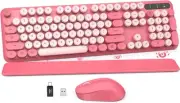 Wireless Keyboard and Mouse Combo - Round Keycaps, Full-Size Retro Hot Pink