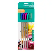 Stainless Steel Silicone Reusable Extra Long Drinking Straws 4 Colour 1 Brush