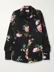 [Erdem] Erdem - Floral-print Seersucker Shirt - Black - UK 12 UK 12 Black