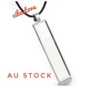 Cabochon Tray Silver Metal Tag Pendant Mens Necklace Jewelry & BONUS Cord Chain