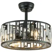 Crystal Caged Ceiling Fan Light Modern Black Fandelier with Remote Control