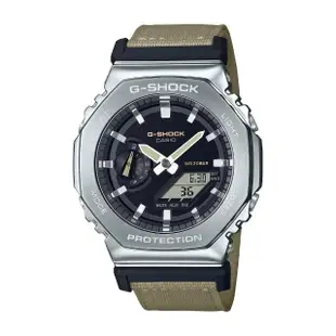 【CASIO 卡西歐】八角形農家橡樹帆布錶帶系列/G-SHOCK金屬錶殼款/45mm(GM-2100C-5A)