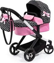 Bayer Design 17060AA Combi Doll's pram Xeo, Bag, Black, Pink