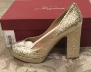$795 New Salvatore Ferragamo Gold Womens Heels Ladies Shoes Size 9.5 C US 40 EU
