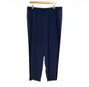 Eileen Fisher Silk High Waist Midnight Ankle Pants With Side Stripes Pull-on