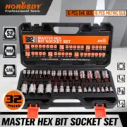 HORUSDY 32Pc Hex Bit Socket Set SAE Metric 1/4" 3/8" 1/2" Allen Key with Adaptor