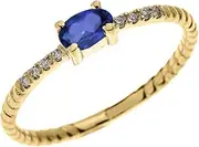 [Dainty and Elegant Gold Rings] Dainty 10k Yellow Gold Diamond and Solitaire Oval Sapphire Rope Design Stackable/Proposal Ring