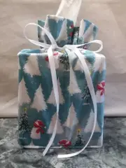 Christmas Snowmen & trees glitter cotton Fabric Handmade Square Tissue Box Cover