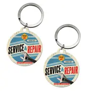 2PK Nostalgic Art Metal 7.5cm Round Keyring Hanging Keychain Service & Repair