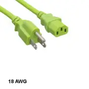 KNTK Green 2ft Power Cord NEMA5-15P to IEC60320 C13 18AWG 10A 125V SJT Cable