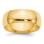 Solid 18K Yellow Gold 8mm Half-Round Wedding Men's/Women's Wedding Band Ring Size 11.5