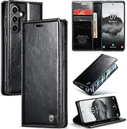 [ELEPIK] for Galaxy S23 Plus Case with Card Holder, Kickstand [3 Card Holder + 1 Cash Slot] [for Women & Men] [Durable PU Leather] Magnetic Wallet Phone Cover for Samsung Galaxy S23 Plus, Luxury Black