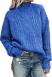 Zylphorix Ladies' Long Sleeve Turtleneck Sweater, Cable Knit Pattern, Relaxed Fit, Various Styles