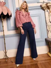 Love & Roses Indigo Blue Extended Tab Tailored Wide Leg Jeans (F03959) | $120