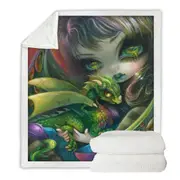Fantasy Art Painting Darling Dragonling and Fairy Throw Blanket