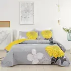 King Size Floral Quilt Sets - 3 Piece Yellow Quilt King Size Bedspreads Lightwei