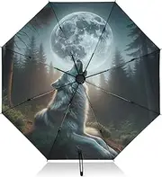 [RPLIFE] Umbrellas for Rain, Windproof Umbrella Small Compact, Ideal for Car, Purse, Men and Women, Howling Wolf Moon