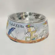 "English Kit-Tea"Cat Bowl Go Green Bamboo Kitty Feeding Removable Stainless Bowl