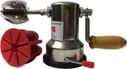 Coconut scraper with vacuum base, stainless steel blade, and free safety feature