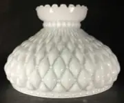 10" Cased Opal White Diamond Quilted Oil Kerosene Lamp Shade Crimped Top 400JB