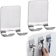 Razor Holder Shaver Hook Hanger Stand Self Adhesive 2PCS Stainless Steel Utility Storage Hook Shower Hook for Razor Bathroom Kitchen Organizer for Robe Towel Loofah Plug Robe Coat Hook (Black)