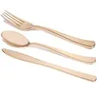 Shiny Gold Plastic Cutlery Wedding Set - 120 Spoons, 120 Forks, 120 Knives
