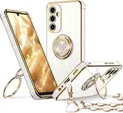 [XYZ] for Galaxy A14 5G Case with Stand, for Samsung Galaxy A14 5G Case with Double Ring, Women Girls Bling Luxury Protective Phone Case Heart for Samsung A14 5G, White