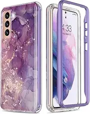 [Esdot] for Samsung Galaxy S21 Plus Case,Passing 21ft Drop Test,Rugged Cover with Fashionable Designs for Women Girls,Protective Phone Case for Galaxy S21 Plus 6.7" Glitter Purple Marble