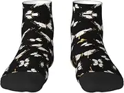 [VPPUR] Gold White Butterflies Black Print Casual Socks Adult Socks Unisex Crew Socks For Women And Men For Workouts Sports