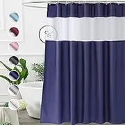 UFRIDAY Navy Blue Shower Curtain，72 x 75 Inch Long Fabric Shower Curtain Water Repellent with Window for Bathroom, with 12 Hooks
