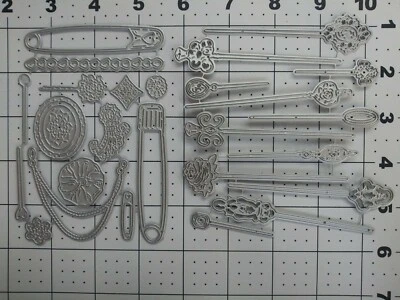 Thin Metal Die Cut Tool Emboss Vintage Victorian Hat Pins Jewelry Findings Chain