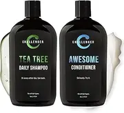 (SAVE Shampoo + Conditioner Combo) - Challenger Tea Tree Shampoo & Awesome Conditioner - 470ml Combo - Premium Argan Oil, Biotin, Keratin, Vitamin C, Vitamin D, Aloe, Shea Butter, Coconut Oil, No Sulphates & Gluten Free. (2-3 Mo. Supply)