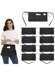 12 Pack Waitress Aprons with 3 Pockets - Waist Aprons for Women Men Commercial W